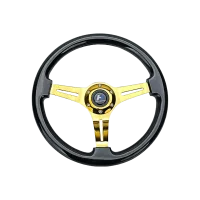 Wood Grain Steering Wheel 6 Bolts 1.5" Depth Dish Gold Chrome