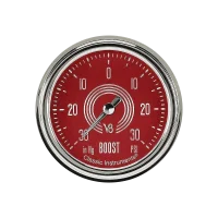Classic Instruments® - V8 Red Steelie Series Boost/Vacuum Gauge, -30 in Hg +30 PSI