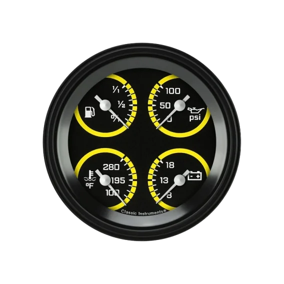 Classic Instruments® - AutoCross Yellow Series Quad Gauge