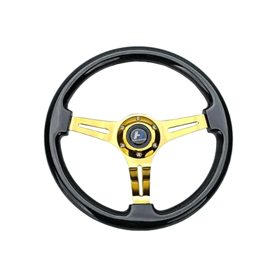 Wood Grain Steering Wheel 6 Bolts 1.5" Depth Dish Gold Chrome