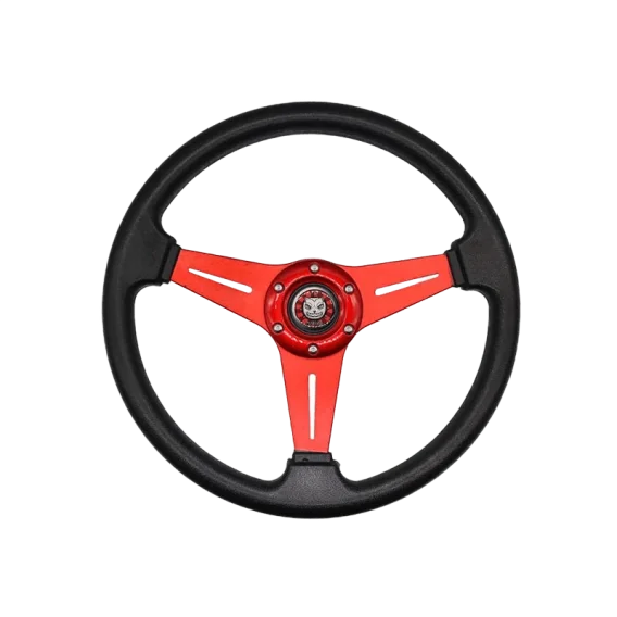 JQTUNING Universal Racing Steering Wheel 13.8”/350mm 6 Bolts Grip Vinyl Leather & Aluminum with H...